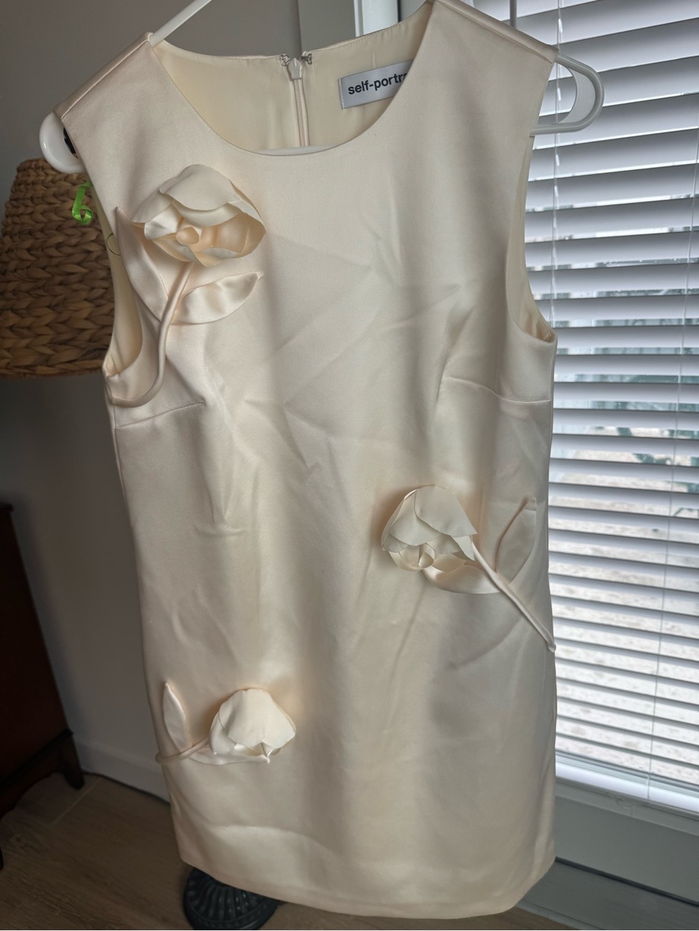 Self-Portrait Cream Satin Floral Applique Dress
